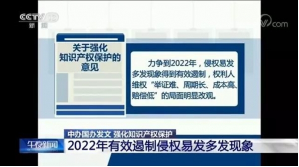 중국의 지적재산권 보호 및 처벌에 대한 시행령 공포 및 이를 홍보하는 뉴스, 자료제공=CNTV