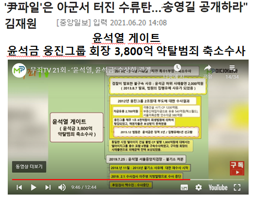중앙일보 6.20자 기사, 무죄tv 21회 화면 캡쳐