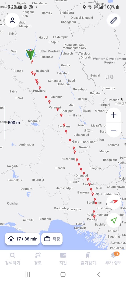 구글이 그린 강명구의 인도내에서 마라톤 루트