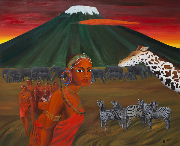 (JUNG Kangja), 킬리만자로와 마사이(The Maasai and Kilimanjaro), 1988, 캔버스에 아크릴릭(Acrylic on canvas), 162x130cm / 주최 제공
