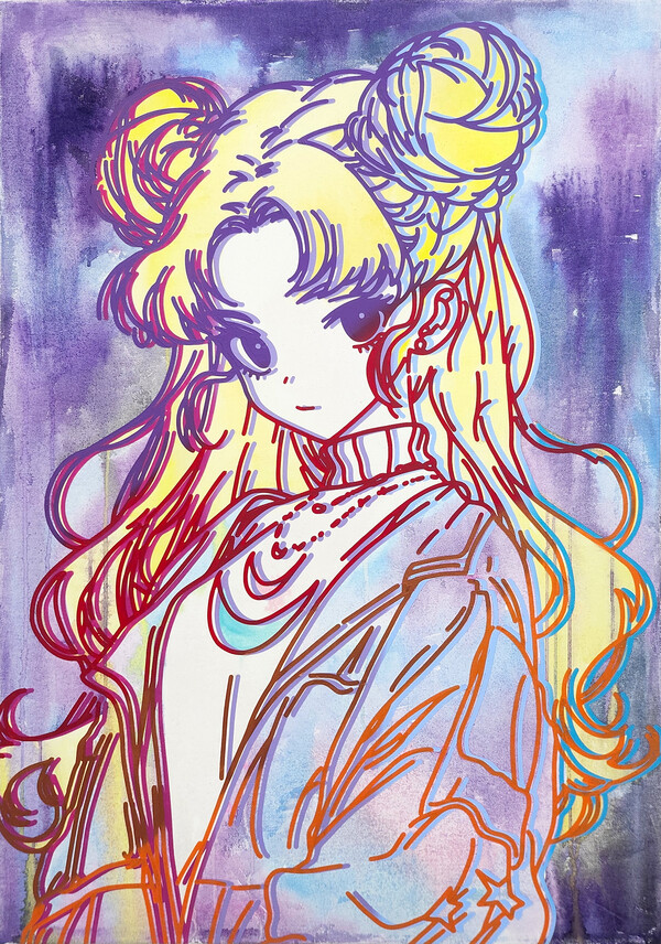 이규원 Gyuwon Lee, #911_세일러문 #911_Sailor Moon, 2023, 캔버스에 아크릴릭, 수묵담채 Acrylic and oriental color on canvas, 116.8x80.3cm / 최고운 제공