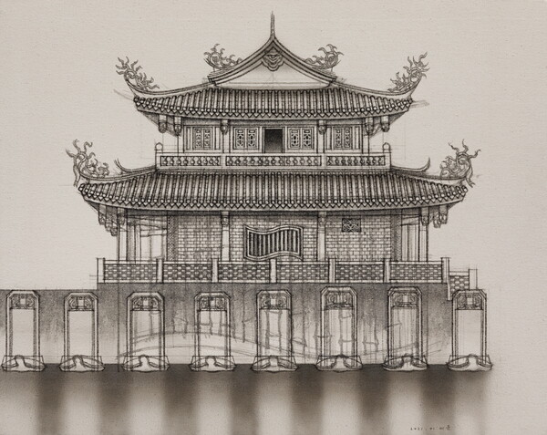 기념비-적감루 monument-Chihkan Tower, 캔버스천에 수묵 Korean ink on canvas, 60x75.5cm, 2021 / 작가 제공