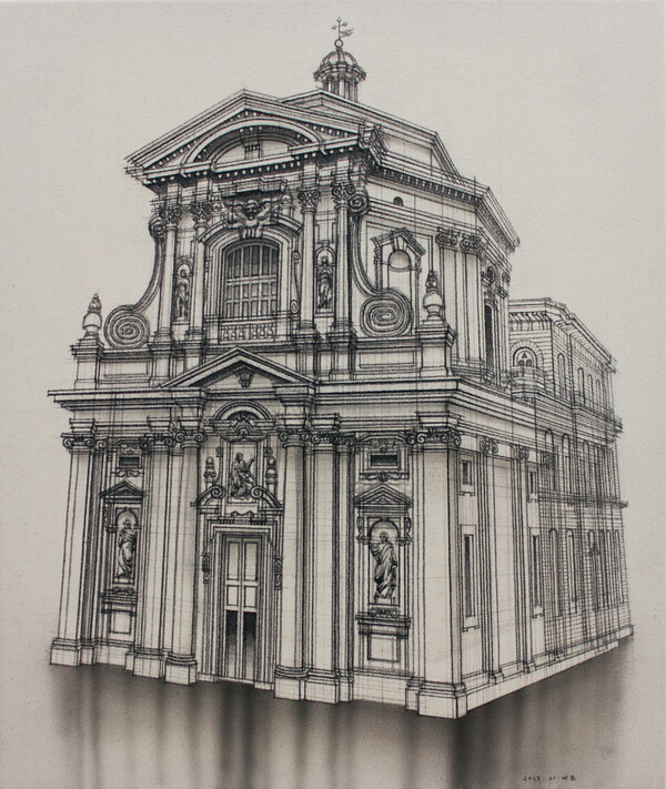 Chiesa di San Giuseppe Milano, 캔버스천에 수묵 Korean ink on Canvas, 73x60cm, 2023 / 작가 제공