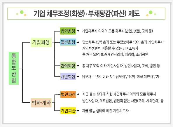 기업 채무조정(회생).부채탕감(파산) 제도에 대한 개관(槪觀), 자료출처=로펌 윈앤윈 채혜선 변호사 제공
